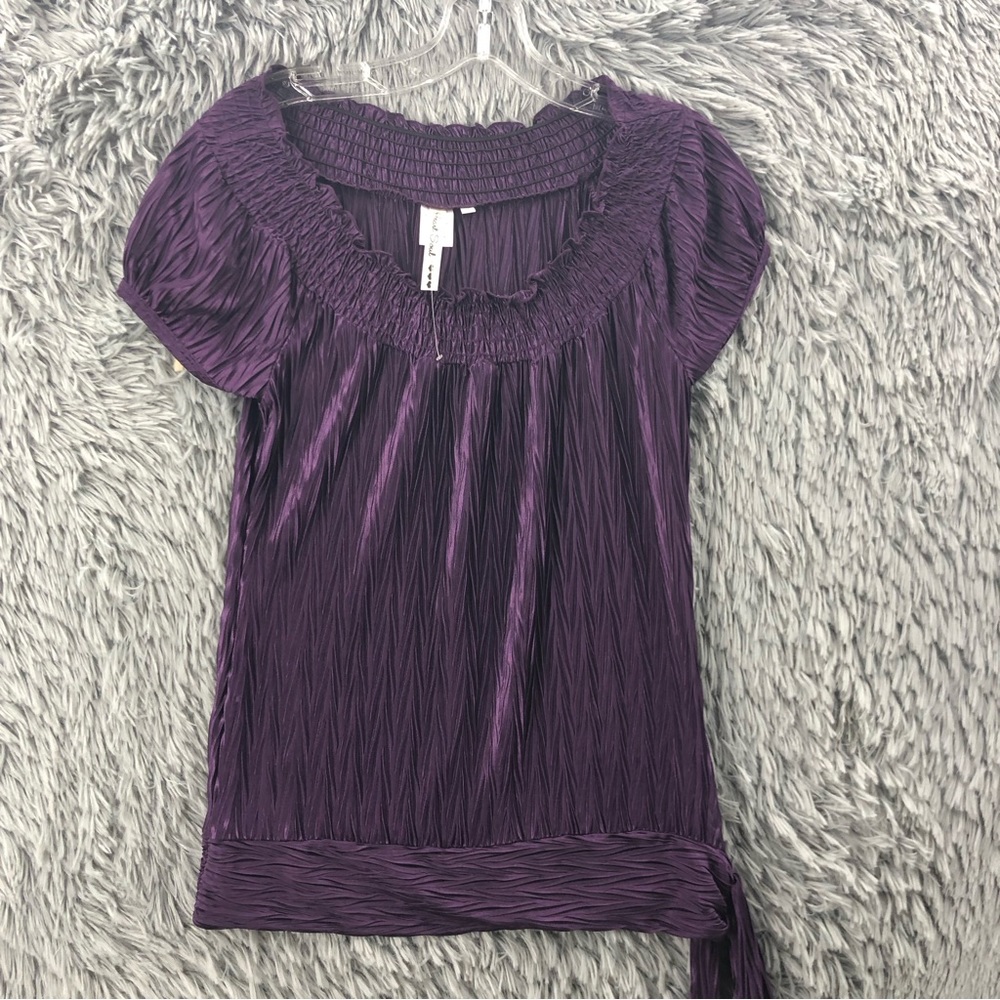 Heart Soul Blouse Brand New Womens Small Crinkle Cut Purple Side Tie Waist